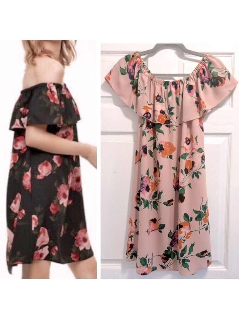 Aritzia Wilfred Neuchatel Off Shoulder Mini Dress Ruffled Pink Floral Size Small